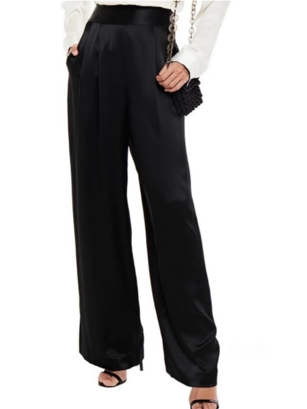 Tory Burch Black Wide-Leg Satin Pants Size 8